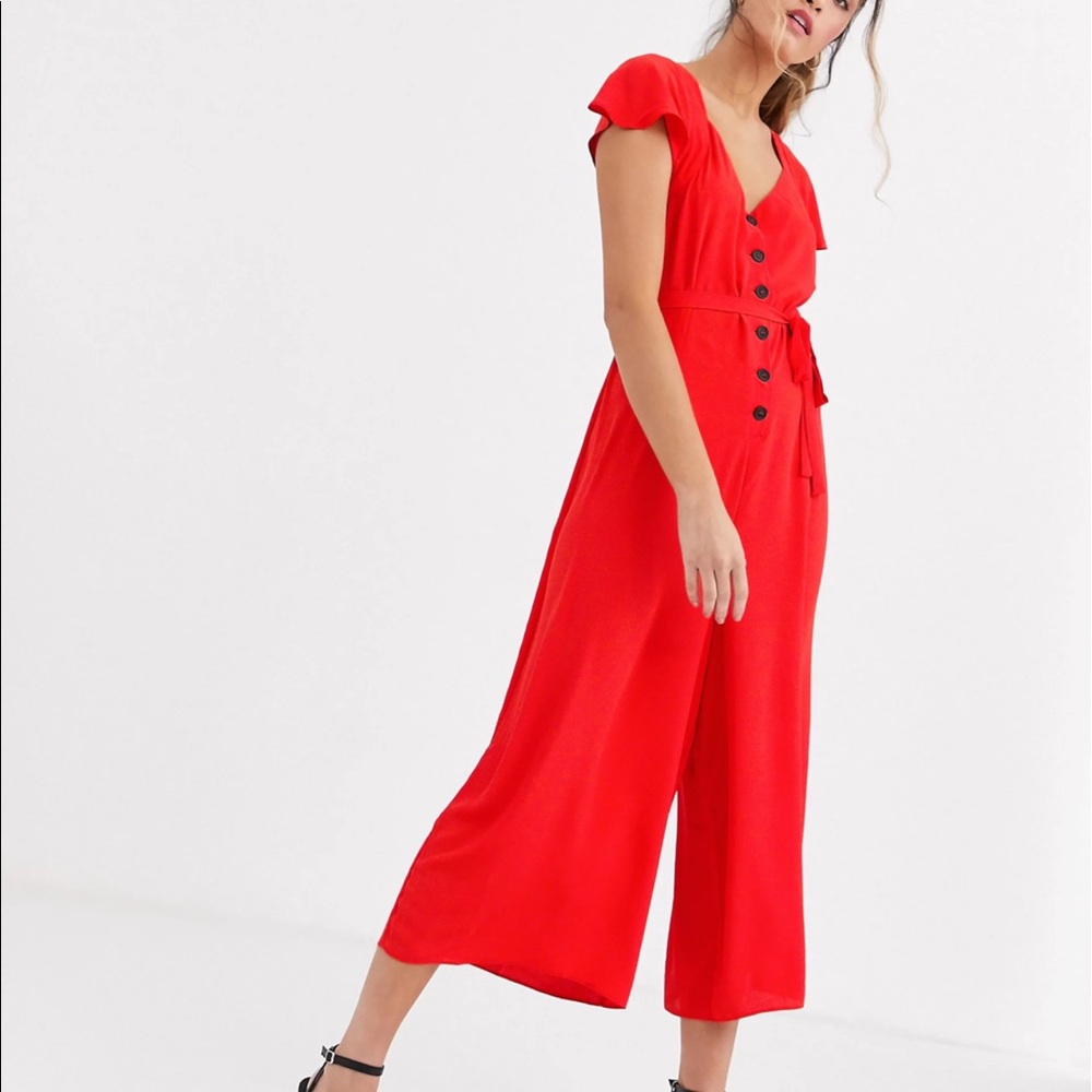 ASOS frill sleeve jumpsuit with cut out back